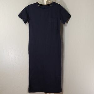 Everlane Black Midi Tee Dress with Front Pocket 100% Organic Cotton XXS